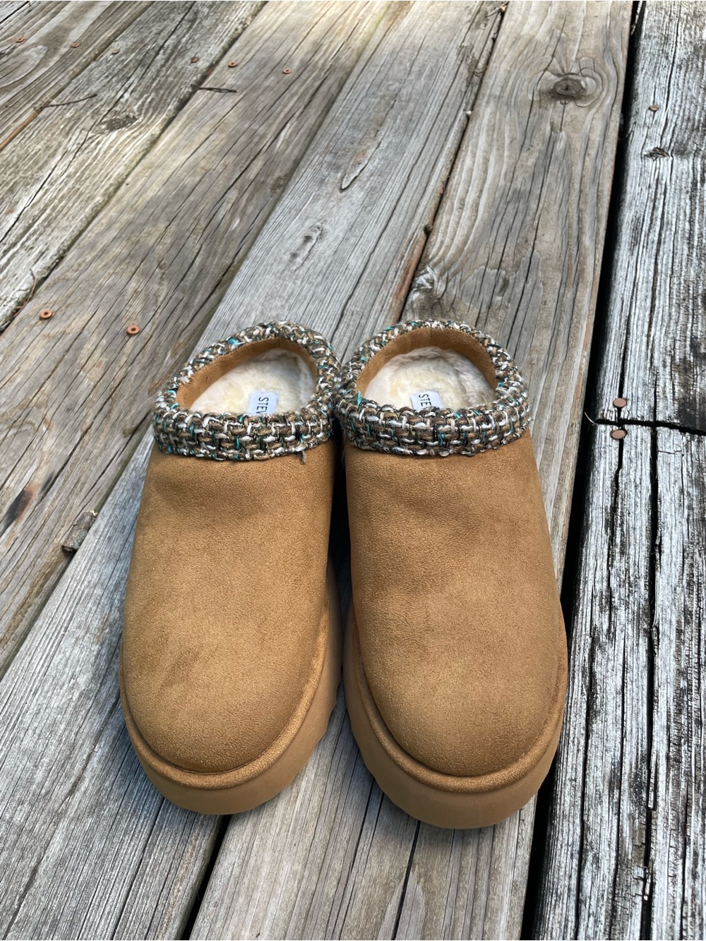 Steve Madden Tan Suede Mule Clogs with Braided Trim